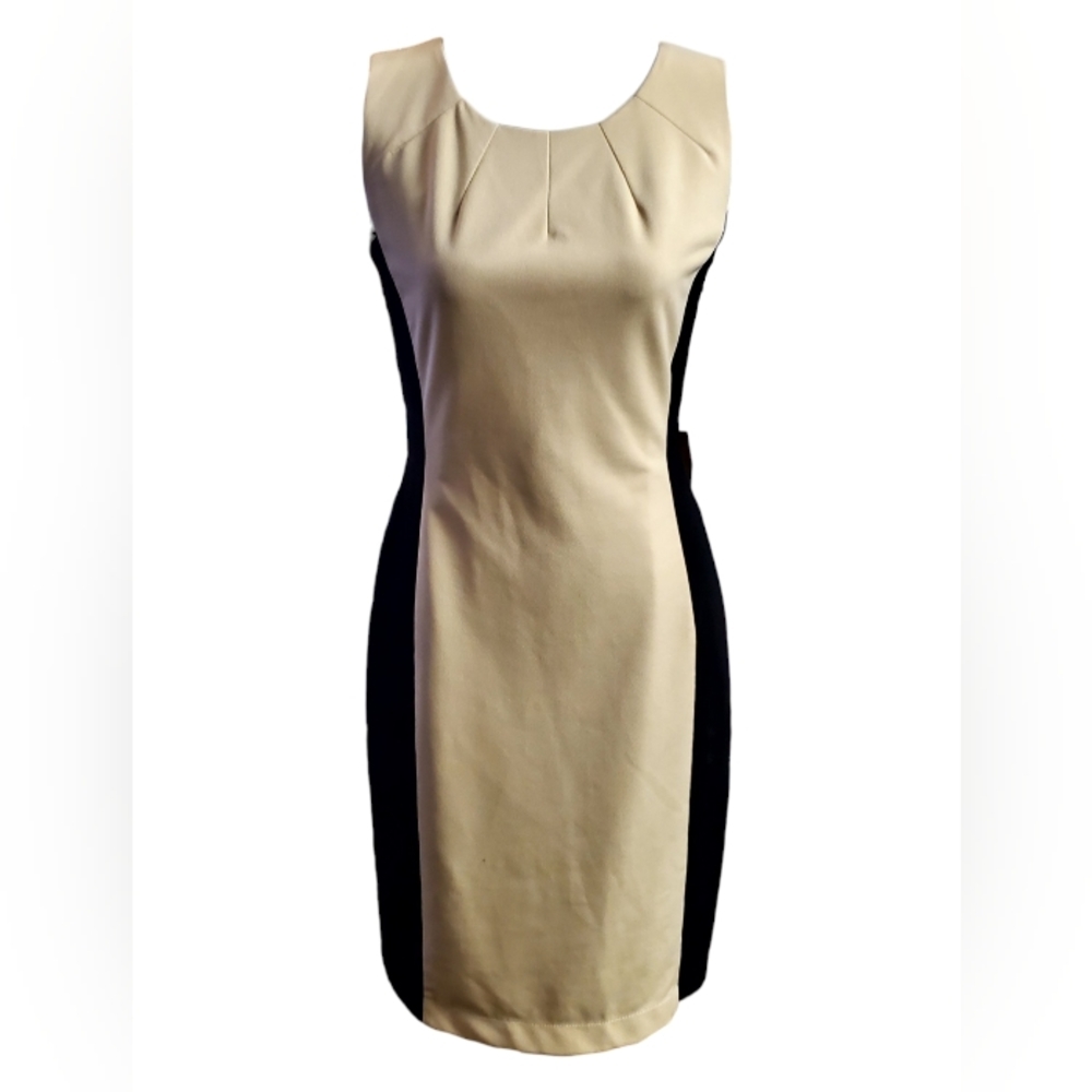 🔴Camel and Black Color Blocking Dress